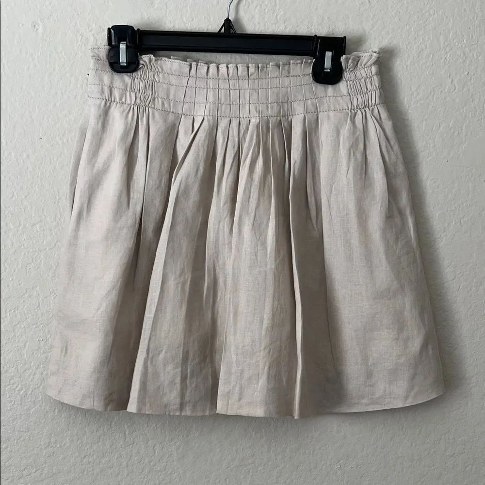EUC J. Crew 100% Linen Mini Skirt Cotton-Lined Pockets Beige in Size 2